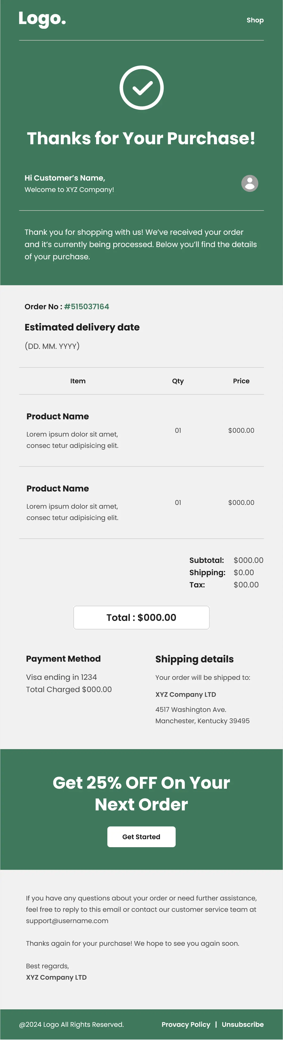 Ecommerce Order Confirmation Newsletter Template
